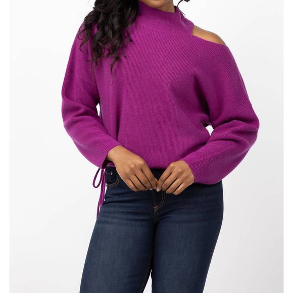 NEW THE SEI open shoulder sweater in berry - Picture 1 of 3